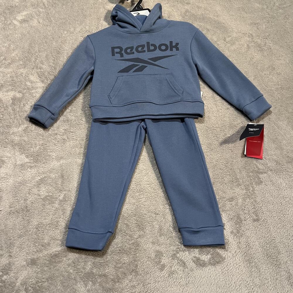 Reebok Hoodie Sweatpants 2 Piece Set Toddler 4 Blue Fleece Logo Tracksuit Jogger